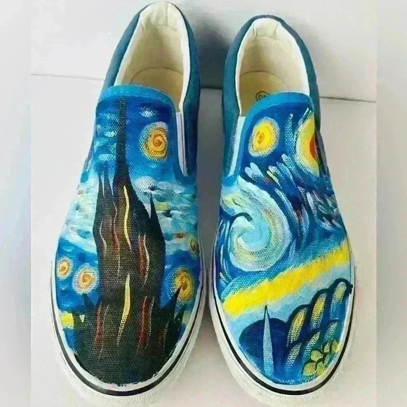 E Lov van Gogh starry night inspired sneakers size 9.5 - Picture 1 of 5
